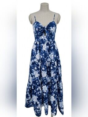Francesca's Trixxi Navy Blue Cutout Floral Tiered Maxi Dress Small NWOT